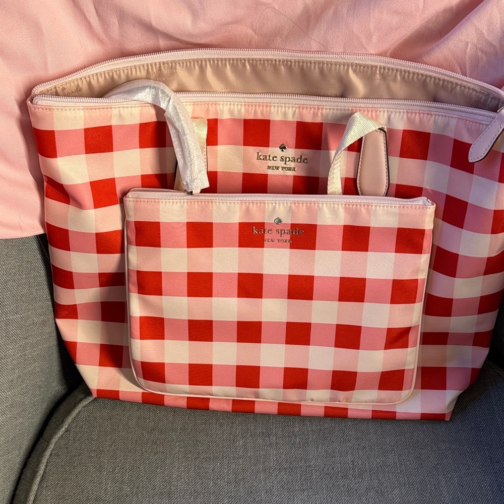 Kate Spade Red and White Checkered Tote - Picture 3 of 5